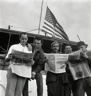 Merchant Seamen Reading Newspaper on Kennedy Assassination