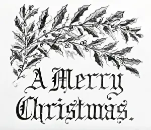 Holly Prints: Merry Christmas Greeting with Holly Leaves