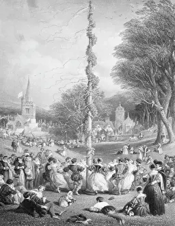 May Day Prints: Merry Makers Dancing Around May Pole
