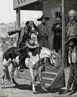 Messenger On Horseback Talks To Men