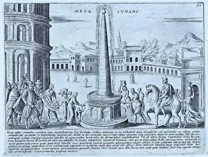The Meta Sudans was a large fountain that stood near the Colosseum, historic Rome, Italy, digital reproduction of an original 17th century design, original date unknown