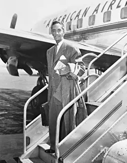 Disembarking Prints: Mexican Music Composer Agustin Lara Exiting Airplane