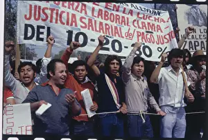 Mexican Union Workers Protesting with Banners