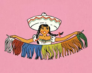 Apparel Collection: Mexican Woman Holding a Colorful Banner
