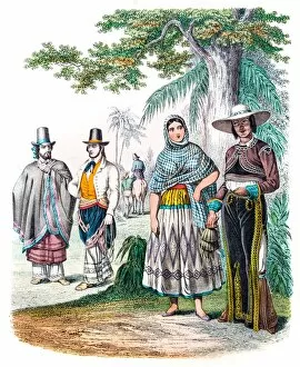 Images Dated 13th June 2015: Mexicans in traditional clothes engraving 1853