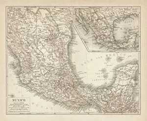 Images Dated 9th June 2015: Mexico, ancient map, lithograph, published in 1877
