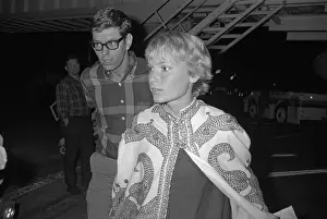 Mia Farrow Walking in Elaborate Outer Wear