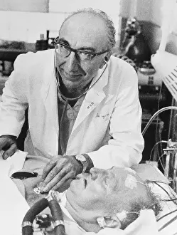 Michael E Prints: Michael DeBakey With Artificial Heart Patient