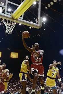 Michael Jordan in Action Against the Los Angeles Lakers