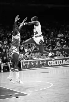 Michael Jordan in Mid Air Against Atlanta Hawks