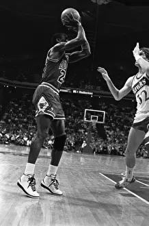 Michael Jordan Prints: Michael Jordan Pushing Jon Koneck in Basketball Action