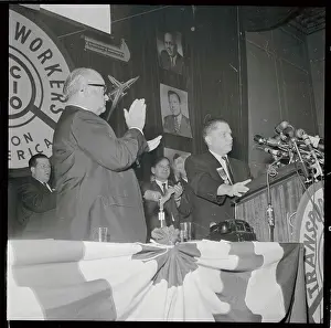 Michael J Prints: Michael Quill Applauding Speech by Jimmy Hoffa