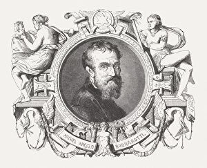 Michelangelo Buonarroti (1475-1564), wood engraving, published in 1876