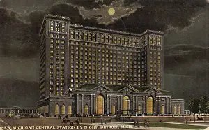 4 3 18 Donalsdon Prints: Michigan Central Station By Night Postcard