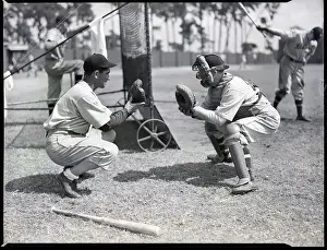 Squatting Prints: Mickey Cochrane Gives Catcher Some Tips