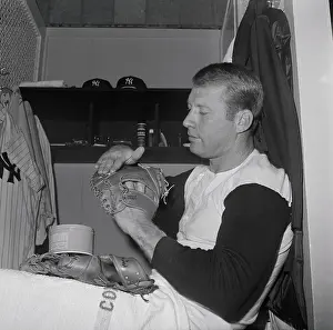 Mickey Mantle Conditioning His Baseball Glove