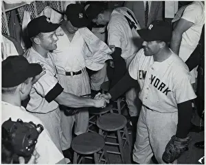 Mickey Mantle, Gene Woodling Shake Hands