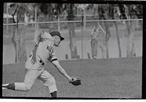 Mickey Mantle Going Down for a Catch