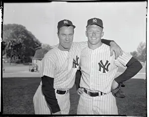 Mickey Mantle and Hank Bauer Posing in Uniform