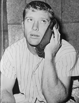 Mickey Mantle Holding Compress to His Face