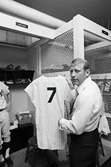Myth Prints: Mickey Mantle Holding Retired #7 Jersey