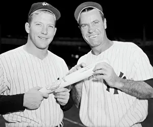 Mickey Mantle, L, Hank Bauer Pose W/Bat