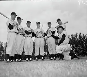 Mickey Mantle Lining Up with Other Yankee Outfielders