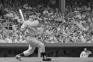 Mickey Mantle Looking up after Hitting Ball