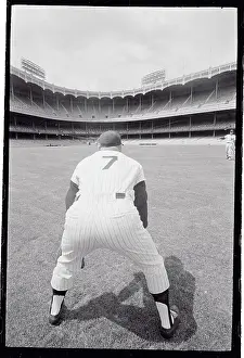 Mickey Mantle Playing Outfield at Yankee Stadium