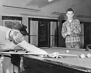 Mickey Mantle Playing at Pool Table
