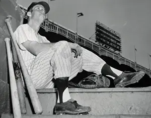 Mickey Mantle Sitting in Dugout Area