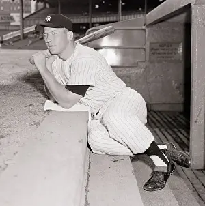 World Record Prints: Mickey Mantle Sitting On Dugout Steps
