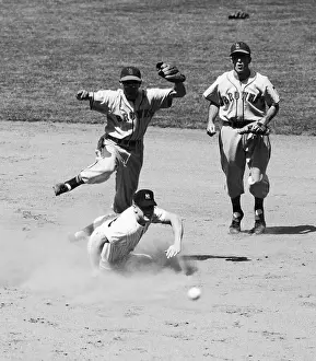 Shortstop Prints: Mickey Mantle Sliding Into Shortstop