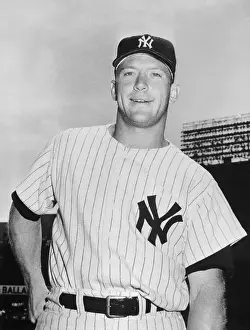 Mickey Mantle Standing on Baseball Field