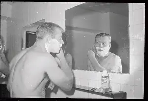 Mickey Mantle Standing in Front of Mirror