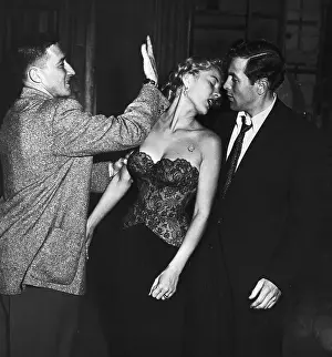 Screenwriter Prints: Mickey Spillane Pretending to Slap Actress