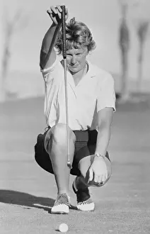 Mickey Wright Using Club to Line a Shot