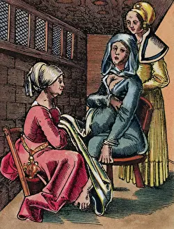 Birth Prints: Mid Wife Delivering A Child 16Th Century