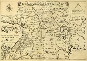 Jerusalem Gallery: Middle East Ancient Map, Garden of Eden, 1675