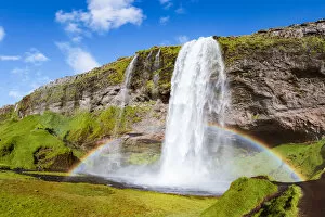 Images Dated 13th April 2018: Mighty Seljalandsfoss waterfall with rainbow in summer, Iceland