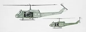 Engine Gallery: Military helicopter with open door carrying crew, side view