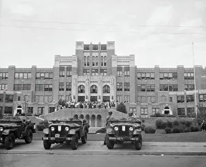 Parked Prints: Military Jeeps Outside Desegregated Central High School