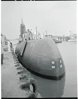 Miami Prints: Military Men Atop Submarine at Pier
