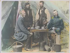 Military Officials Relaxing Outside Camp Winfied Tent