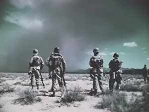 Nevada Prints: Military Soldiers Watching for Explosion