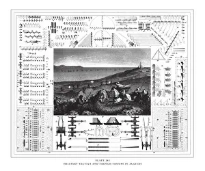 Images Dated 25th August 2019: Military Tactics and French Troops in Algiers Engraving Antique Illustration