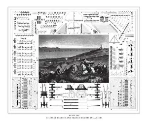 Military Tactics and French Troops in Algiers Engraving Antique Illustration
