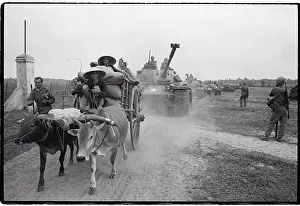 Tumbrel Prints: Military Tank Behind Ox-Cart