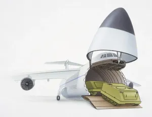 Tanks Prints: Military transport plane offloading armoured personnel carriers