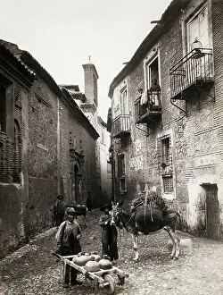 Donkey Prints: Milk Man and Men with Burros on Spanish Street